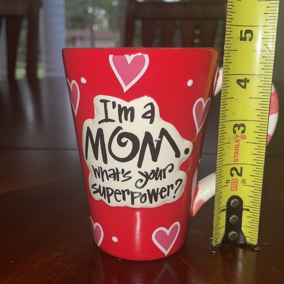 Burton & Burton “I’m A Mom What’s Your SuperPower”Red and Pink Hearts Coffee Mug - Picture 3 of 13